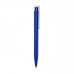 Penna a sfera in plastica riciclata di vari colori con inchiostro blu color blu reale seconda vista con laterale