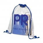 Zainetto a sacca trasparente color azul reale vista con logo stampato