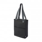 Tote bag 600D impermeabile con tasca per pc da 14” color nero vista dettaglio con logo
