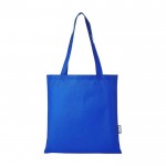 Tote bag poliestere riciclato certificato da 80 g/m² con manici lunghi color blu reale seconda vista frontale