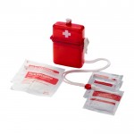 Kit di pronto soccorso in scatolina di plastica color rosso seconda vista