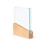 Trofeo rettangolare in vetro spesso con base in legno color trasparente seconda vista