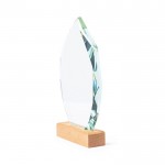 Trofeo in vetro a forma di ennagono con base in legno color trasparente seconda vista