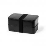 Lunch box con doppio scomparto e posate color nero prima vista