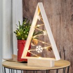 Albero di Natale da tavolo in legno naturale con luci a LED color legno chiaro