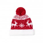 Cappello invernale natalizio con pompon in poliestere acrilico color rosso prima vista