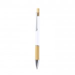 Penna in alluminio con pulsante e dettaglio in bambù ed inchiostro blu color bianco prima vista