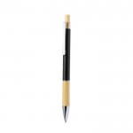 Penna in alluminio con pulsante e dettaglio in bambù ed inchiostro blu color nero prima vista