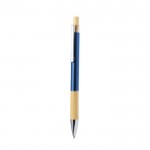 Penna in alluminio con pulsante e dettaglio in bambù ed inchiostro blu color blu prima vista