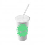 Bicchiere di plastica con cannuccia con logo color bianco con logo