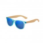 Occhiali da sole con lenti a specchio e protezione UV400 in bambù e PC color blu prima vista