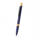 Penna a pulsante in alluminio con dettagli in bambù e inchiostro blu seconda vista