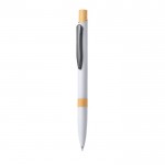 Penna a pulsante in alluminio con dettagli in bambù e inchiostro blu color bianco prima vista
