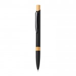 Penna a pulsante in alluminio con dettagli in bambù e inchiostro blu color nero prima vista