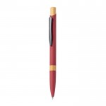 Penna a pulsante in alluminio con dettagli in bambù e inchiostro blu color rosso prima vista