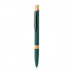 Penna a pulsante in alluminio con dettagli in bambù e inchiostro blu color verde prima vista