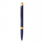 Penna a pulsante in alluminio con dettagli in bambù e inchiostro blu color blu mare prima vista