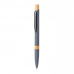 Penna a pulsante in alluminio con dettagli in bambù e inchiostro blu color grigio prima vista