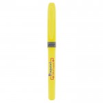 Evidenziatore promozionale a forma di penna color giallo chiaro prima vista