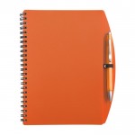 Block notes A5 con 65 pagine a righe e penna inchiostro blu color arancione prima vista