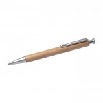 Penna in legno con pulsante e clip in metallo inchiostro blu color marrone quarta vista