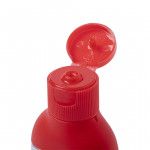 Flaconcino personalizzato di gel mani color rosso dettaglio dall'alto