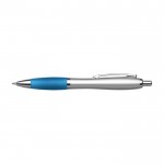 Penna argentata con impugnatura in gomma ed inchiostro blu color azzurro prima vista