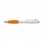 Penna bianca con impugnatura in gomma ed inchiostro blu color arancione prima vista
