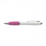 Penna bianca con impugnatura in gomma ed inchiostro blu color rosa prima vista