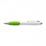 Penna bianca con impugnatura in gomma ed inchiostro blu color verde chiaro  prima vista