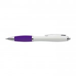 Penna bianca con impugnatura in gomma ed inchiostro blu color viola prima vista