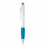 Classica penna promozionale bianca color azzurrp