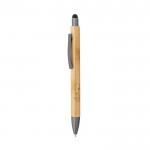 Penna in bambù con clip metallica e punta touch refill nero color titanio immagine con logo 3