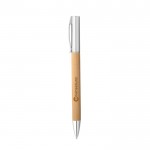 Penna in bambù a rotazione finitura metallica con refill blu color naturale immagine con logo