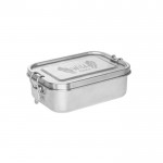 Porta pranzo in acciaio inox riciclato con fibbie laterali 750ml color argento opaco immagine con logo