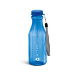 Bottiglia in tritan a forma di bottiglietta di vetro color azzurro con logo