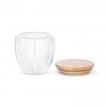 Bicchiere in vetro borosilicato color legno chiaro con tappo aperto