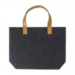 Shopping bag in feltro RPET con manici in pelle sintetica color grigio prima vista
