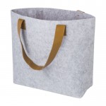 Shopping bag in feltro RPET con manici in pelle sintetica color grigio chiaro seconda vista