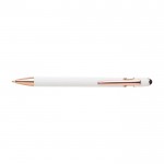 Penna touch con clip e punta in oro rosa inchiostro blu color bianco prima vista