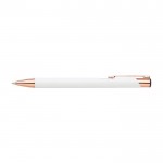 Penna in alluminio con dettagli in oro rosa inchiostro blu color bianco seconda vista