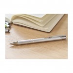 Penna in alluminio con dettagli in oro rosa inchiostro blu color bianco quarta vista