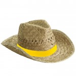 Cappello di paglia per l'estate con nastro personalizzato color giallo prima vista