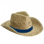 Cappello di paglia per l'estate con nastro personalizzato color blu mare prima vista