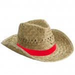 Cappello di paglia per l'estate con nastro personalizzato color rosso prima vista