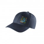 Cappello 6 pannelli con fibbia regolabile in cotone riciclato 280g/m² color blu immagine con logo