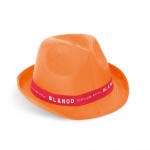 Cappello in PP arancione con fascia personalizzata color rossa
