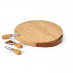 Tagliere in bambù con maniglia e tre utensili per il formaggio inclusi color naturale