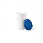 Bicchiere da asporto in ceramica doppia parete con tappo colorato 290ml color blu