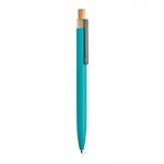 Penna in alluminio riciclato rPET e bambù con inchiostro blu Dokumental® color azzurro ciano